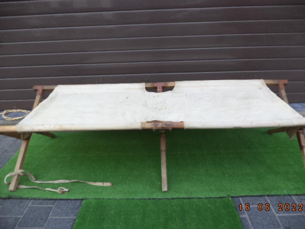Antiek legerveldbed van hout, metaal en canvas. Opvouwbaar., Ophalen of Verzenden, Landmacht