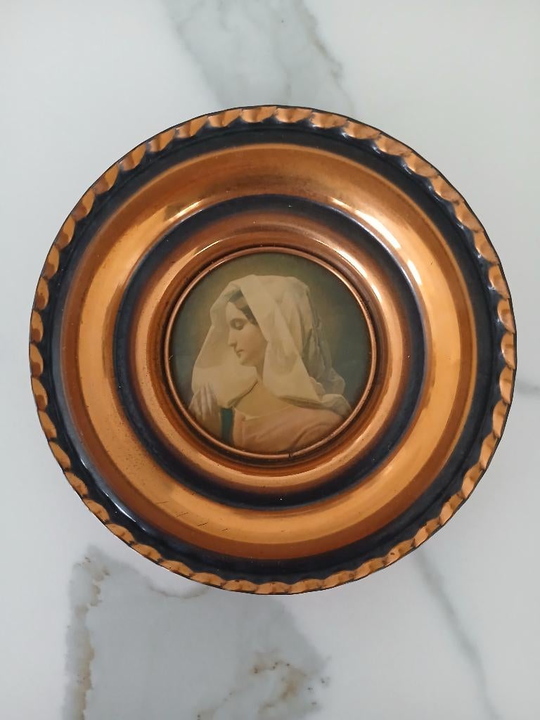 vintage religieuze wanddecoratie koper met Maria, Antiek en Kunst, Ophalen of Verzenden