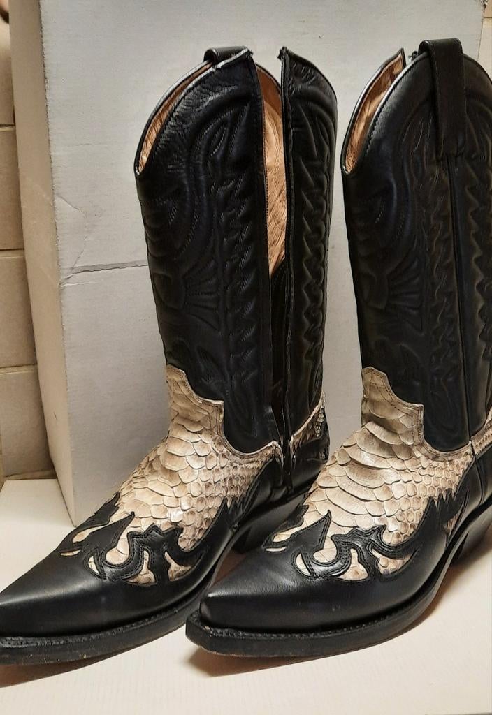 Lederen cowboylaarzen afgewerkt met pythonvel, Ophalen of Verzenden
