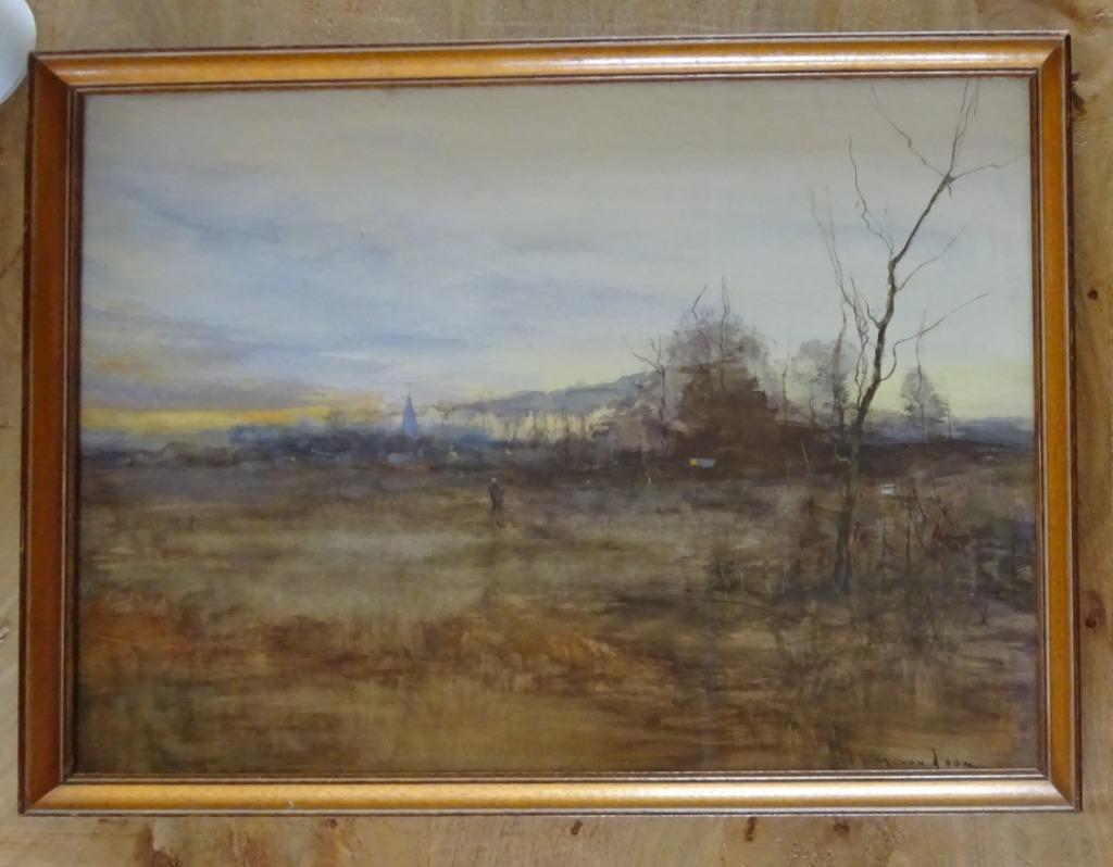 Gustaaf Van Loon, aquarel, landschap 34x48, Antiek en Kunst, Kunst | Schilderijen | Klassiek, Ophalen, Gesigneerd, Landschap, Aquarel