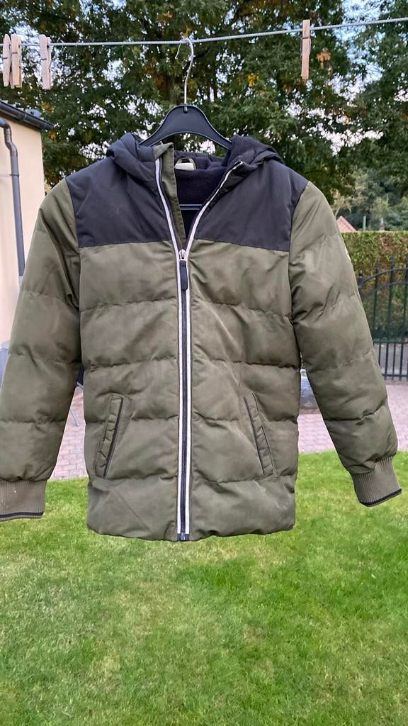 Winterjas met groen en zwart en fluostrepen, Kleding | Heren, Zo goed als nieuw, Groen, Maat 46 (S) of kleiner, Ophalen