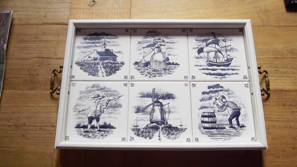Blauw-Wit Kunst Dienblad - koperen handvaten, Antiek en Kunst, Antiek | Brons en Koper, Koper, Ophalen of Verzenden