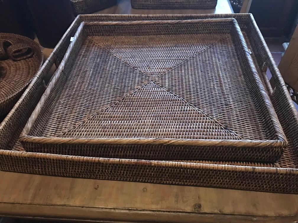 Vierkant rieten DIENBLAD – Rattan rotan, Huis en Inrichting, Woonaccessoires | Dienbladen, Zo goed als nieuw, Overige materialen