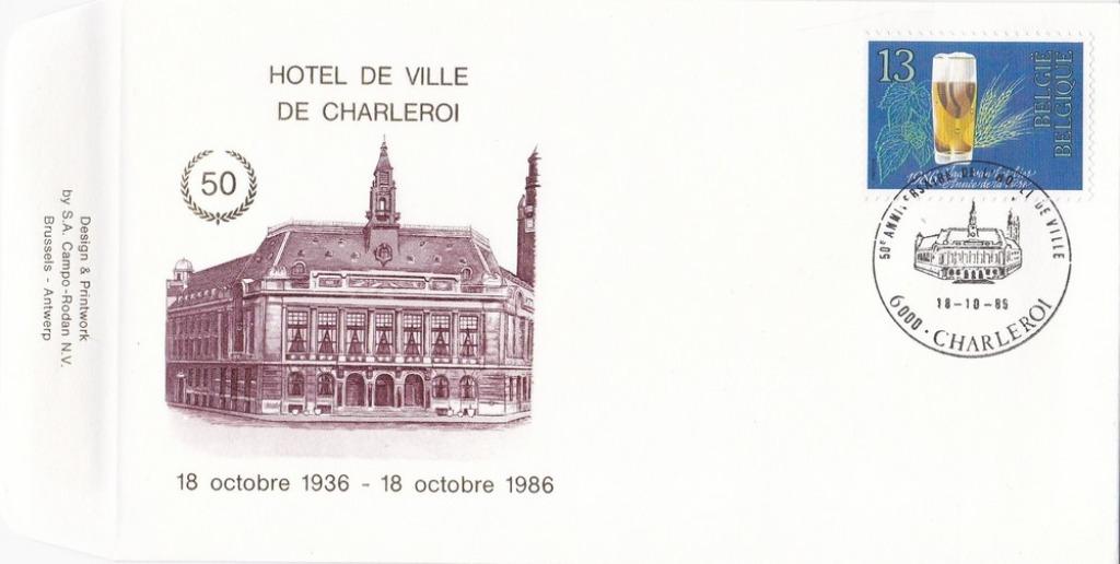 Hôtel de ville de Charleroi FDC, Postzegels en Munten, Postzegels | Europa | België, Gestempeld, 1e dag stempel, Overig, Met envelop