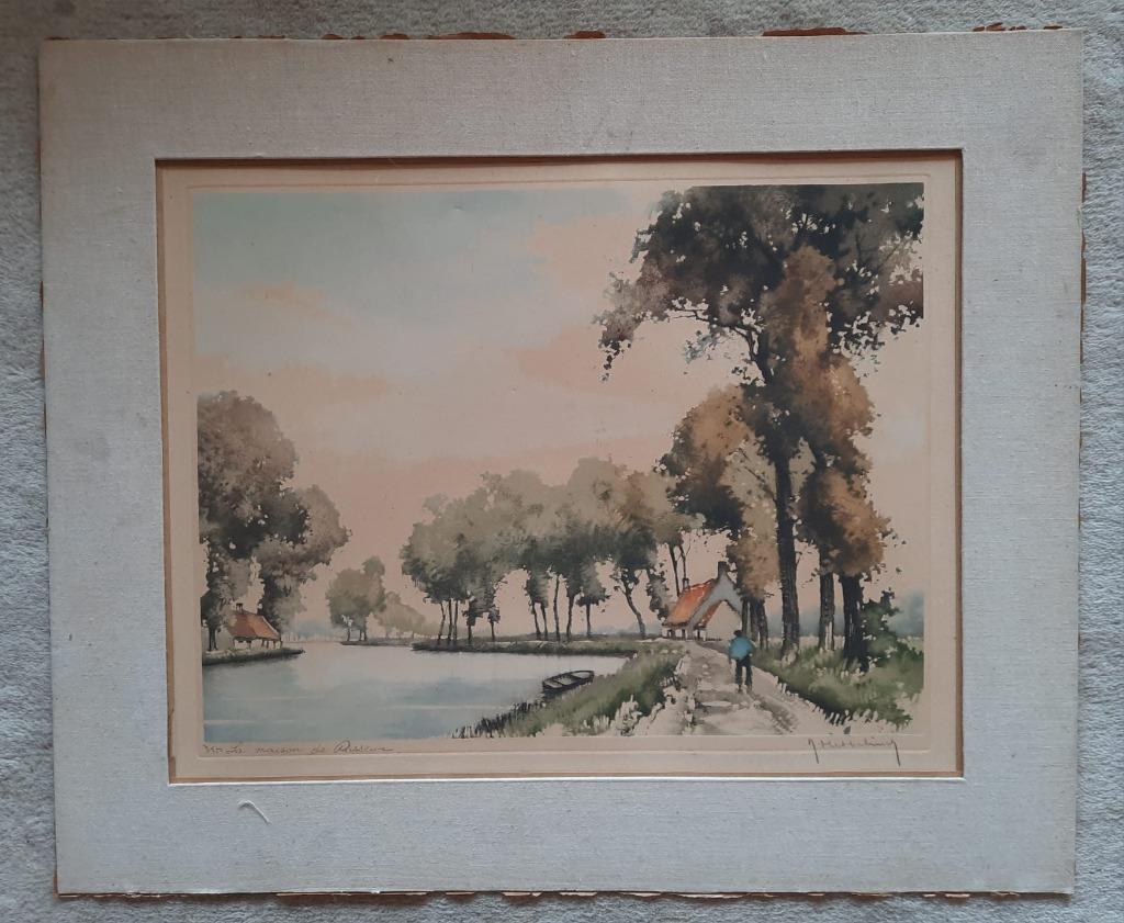 2 etsen van Hebbelinck, o.a. La maison de Passeur 3/350, Ophalen of Verzenden