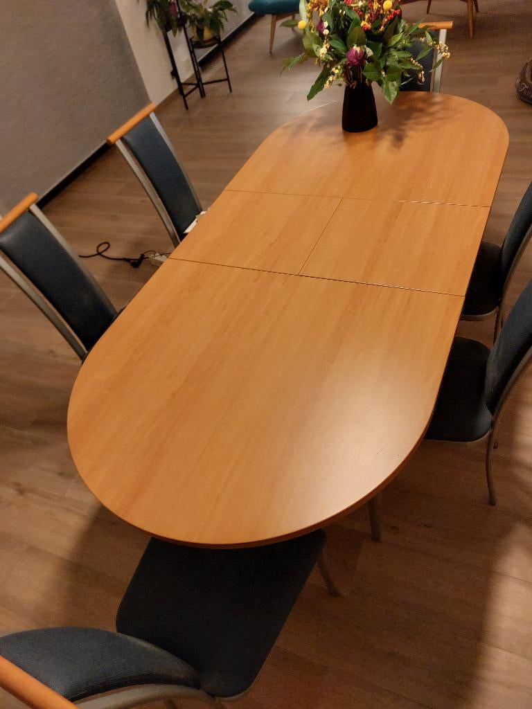 Eettafel met 6 stoelen, 150 à 200 cm, Cinq personnes ou plus, Cerisier, Enlèvement