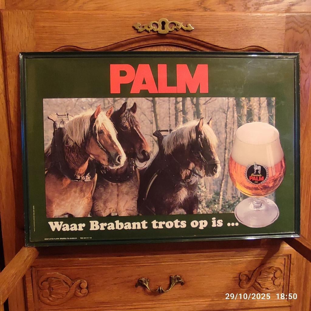 Kartonnen reclame in een metalen frame: PALM-bier., Verzamelen, Ophalen, Gebruikt, Reclamebord, Plaat of Schild, Palm