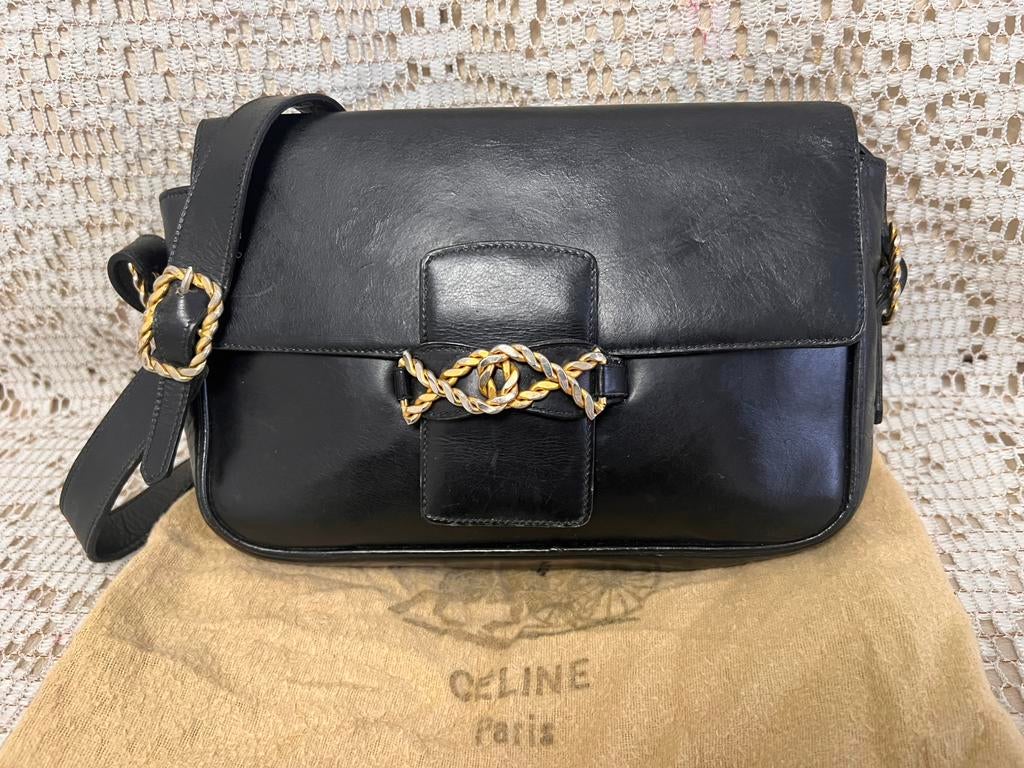 CÉLINE vintage zwarte leren tas, Handtassen en Accessoires, Ophalen of Verzenden, Zo goed als nieuw, Zwart, Leer