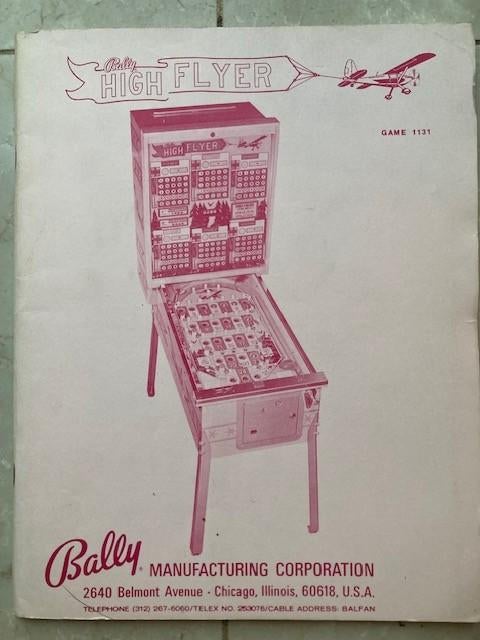 BINGO BALLY HIGH FLYER MANUAL + SCHEMATIC, Verzamelen, Automaten | Gokkasten en Fruitautomaten, Ophalen of Verzenden, Zo goed als nieuw