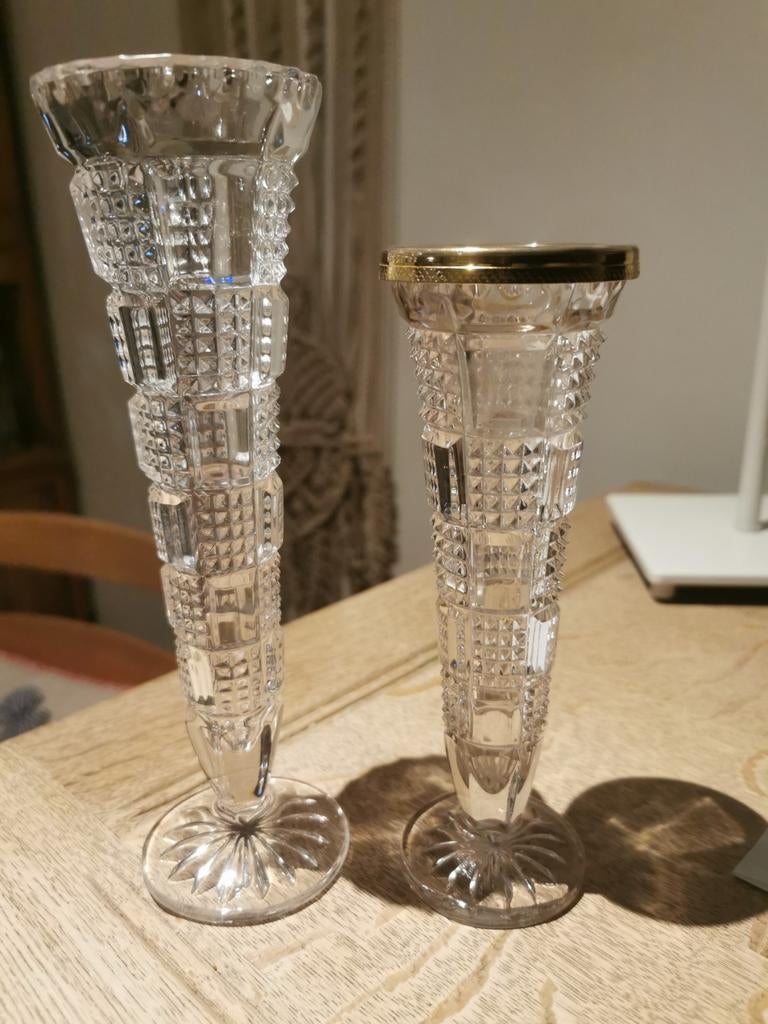 2 vases anciens en cristal, Antiquités & Art, Enlèvement ou Envoi