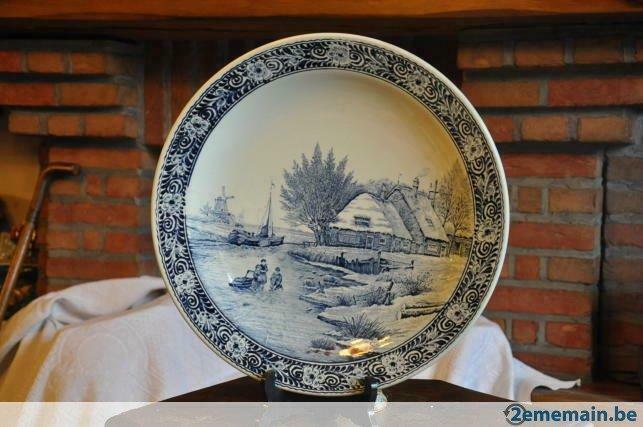 grand plat faience decoratif boch decor bleu, Antiek en Kunst, Ophalen of Verzenden