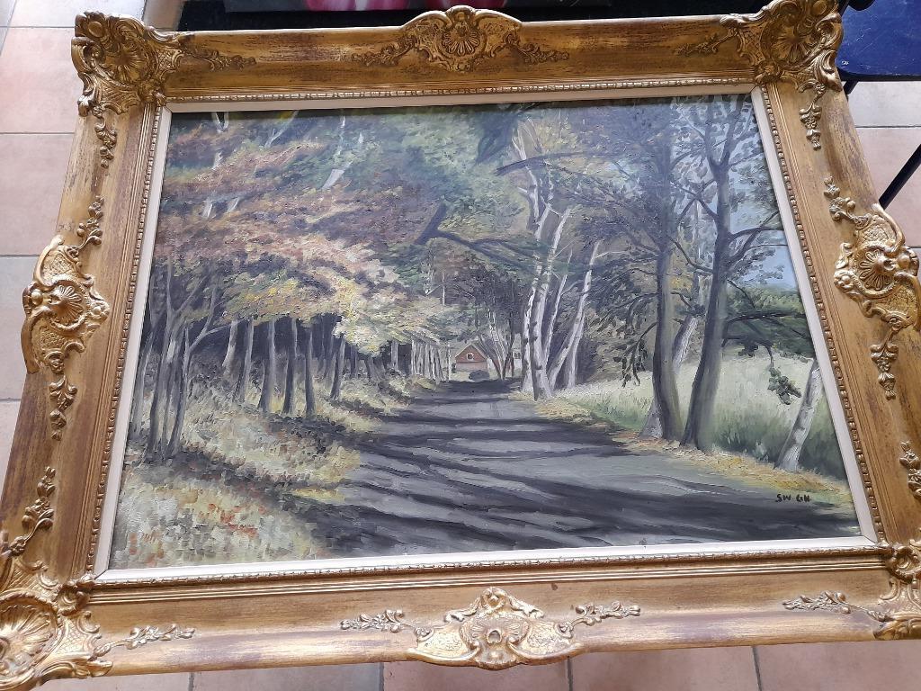 Schilderij landschap SW GM., Antiek en Kunst, Ophalen