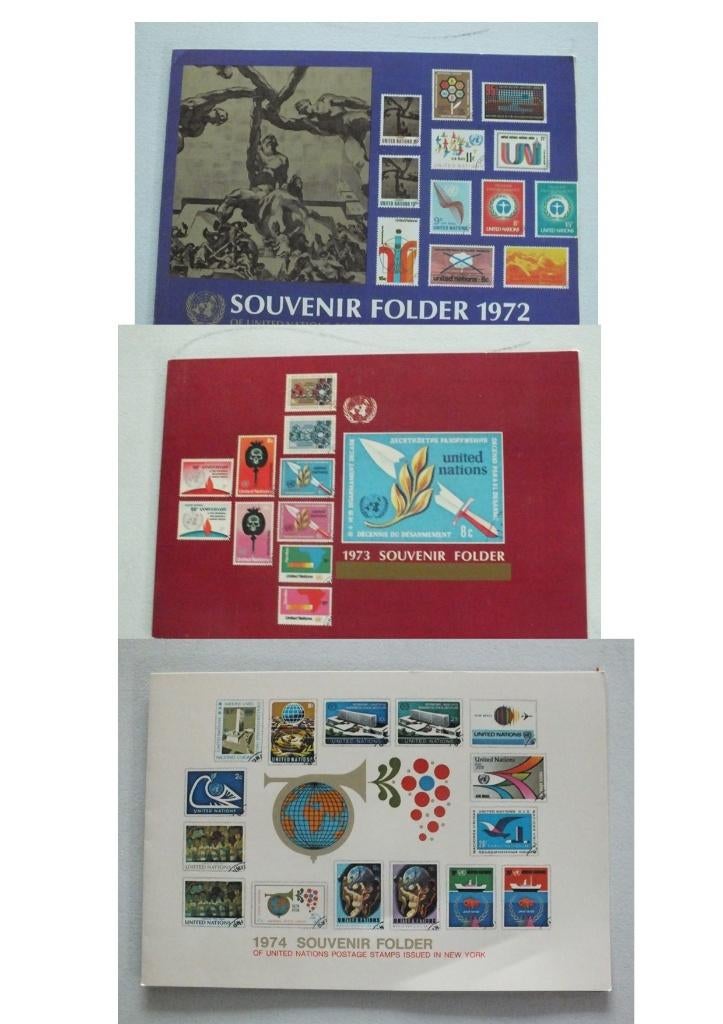 Verenigde Naties, New York 1972, 1973 en 1974 jaarreeksen**, Timbres & Monnaies, Timbres | Amérique, Envoi, Non oblitéré, Amérique du Nord