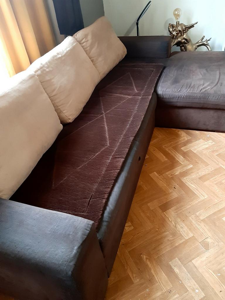Canapé d.angle convertible en dain marron. En parfait etat, Enlèvement, Comme neuf