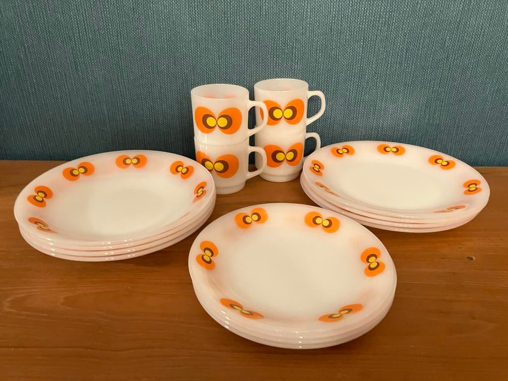 Vintage pauwenoog/ peacock servies Schott Mainz jena glas, Ophalen of Verzenden