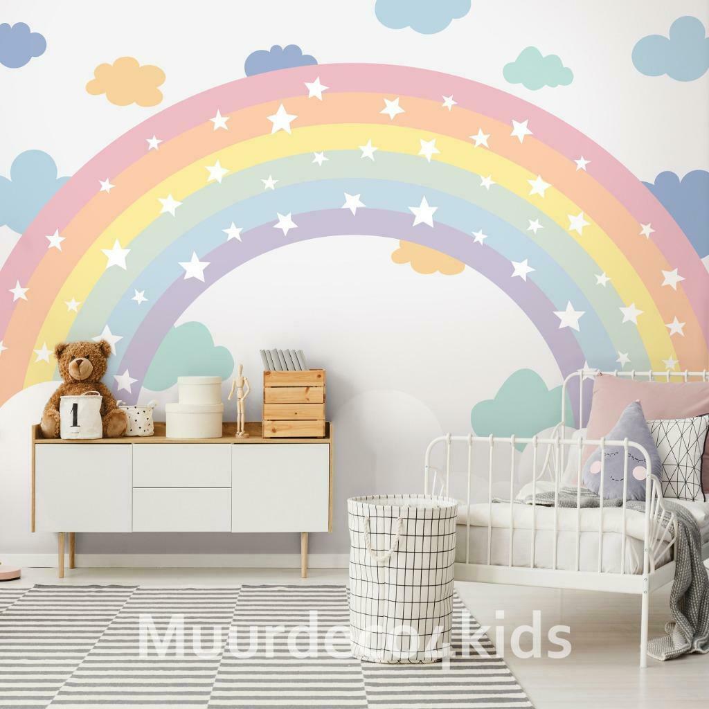 Regenboog behang kinderkamer, ook op maat en met eigen naam., Enlèvement ou Envoi, Neuf, Décoration murale