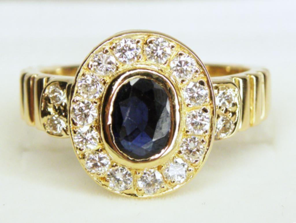 Bague 18 carats avec diamants et saphir, 100 % naturelle ! (, Enlèvement ou Envoi, Plus petit que 17, Comme neuf, Or
