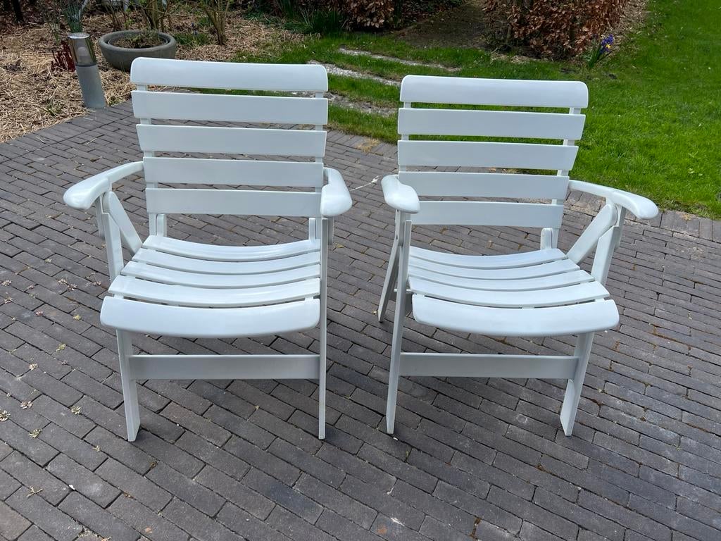 Rovergarden 2 tuinstoelen wit kunststof, Ophalen, Zo goed als nieuw, Kunststof, Verstelbaar