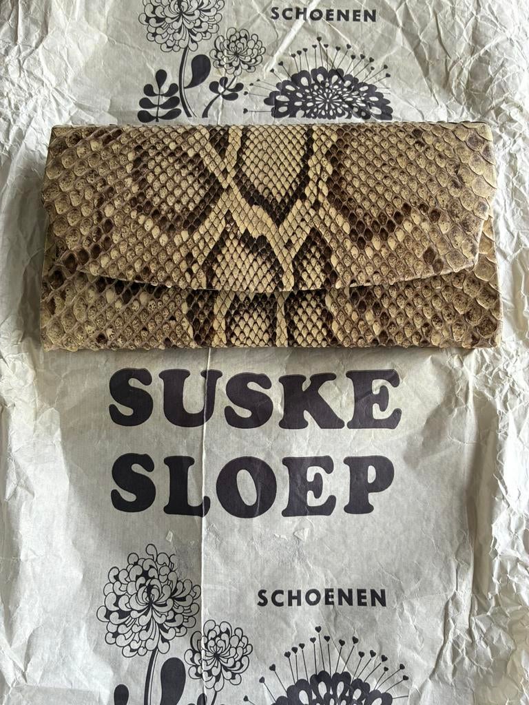 Retro handtasje slangenleer, Handtassen en Accessoires, Tassen | Damestassen, Ophalen of Verzenden, Zo goed als nieuw, Beige, Schoudertasje