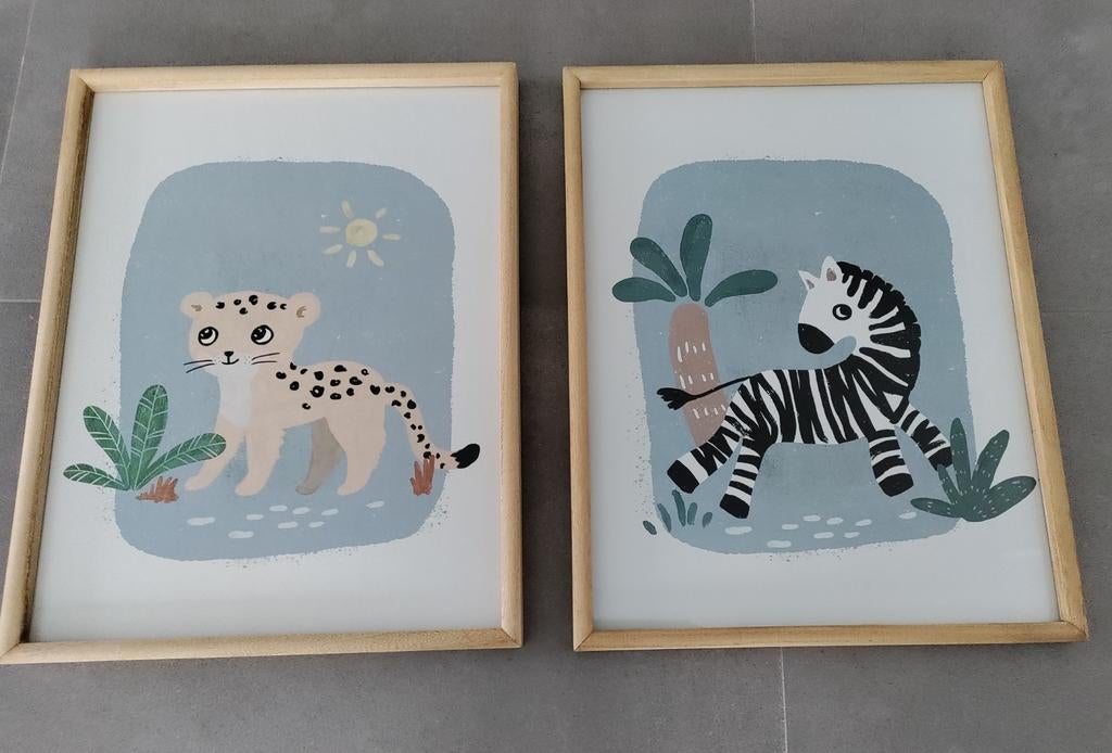Jungle wanddecoratie met luipaard- en zebraprint 35x45cm, Ophalen, Zo goed als nieuw, Wanddecoratie