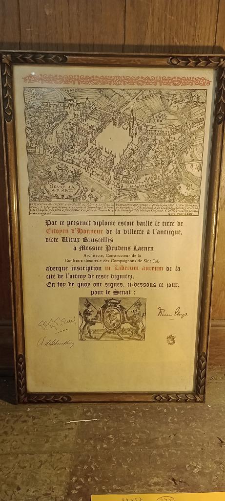 Oude kaart Brussels 1710 & Honour Citizen Diploma, n377, Ophalen of Verzenden, Gravure