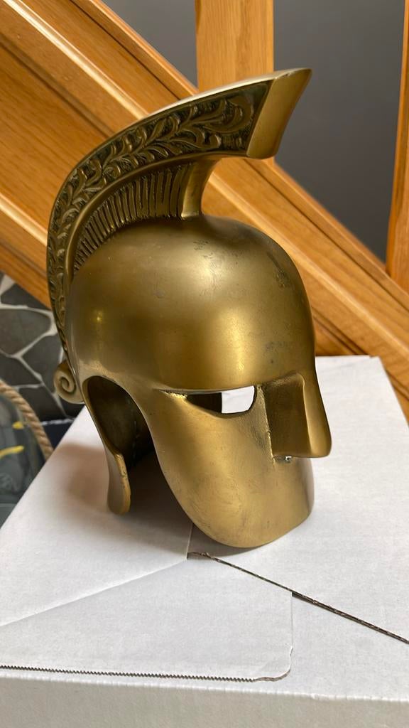 Magnifique casque gladiateur vintage en laiton, Antiek en Kunst, Ophalen of Verzenden