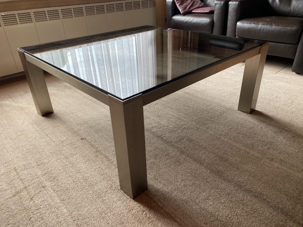 Salontafel origineel jaren 80, Huis en Inrichting, Tafels | Salontafels, Ophalen, Zo goed als nieuw, Vierkant, Glas