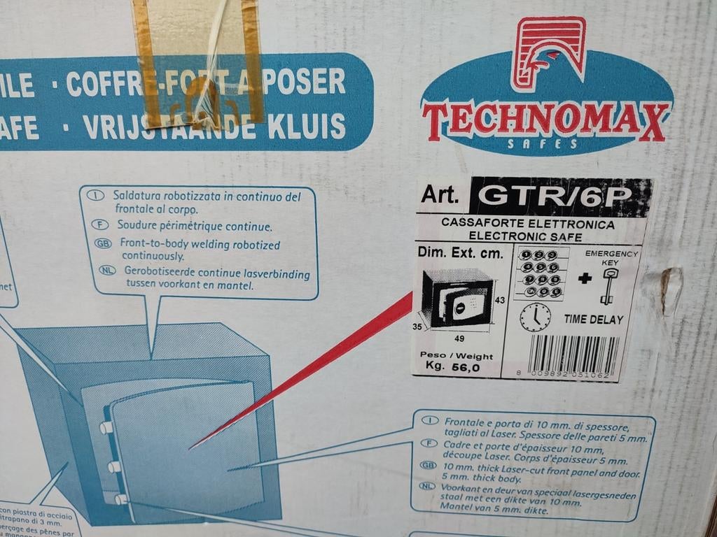 Afstortkluis Technomax Trony Gold GTR 6P, Ophalen, Brandkast