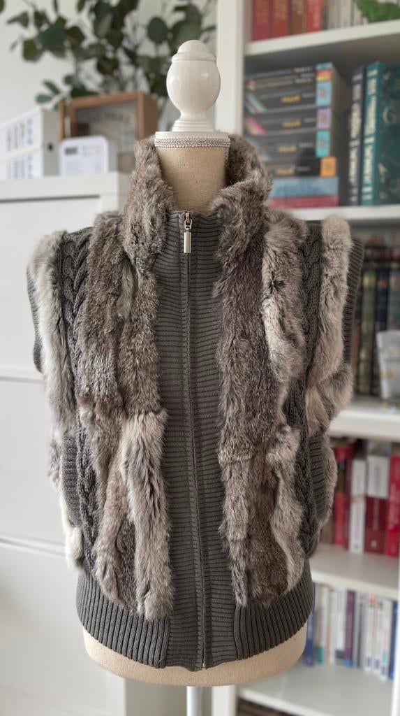 Gilet sans manches fourrure lapin t.unique, Porté, Gris