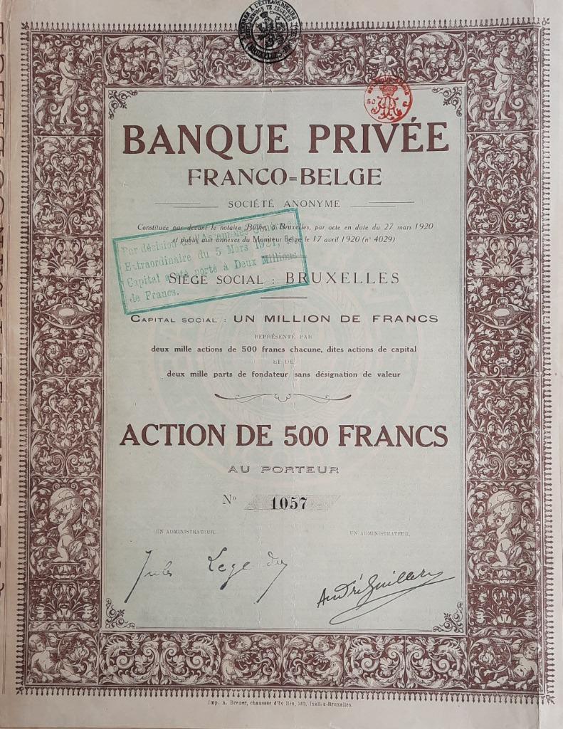 Banque Privée - Franco-Belge - Bruxelles - 1920, Enlèvement ou Envoi, 1920 à 1950, Action