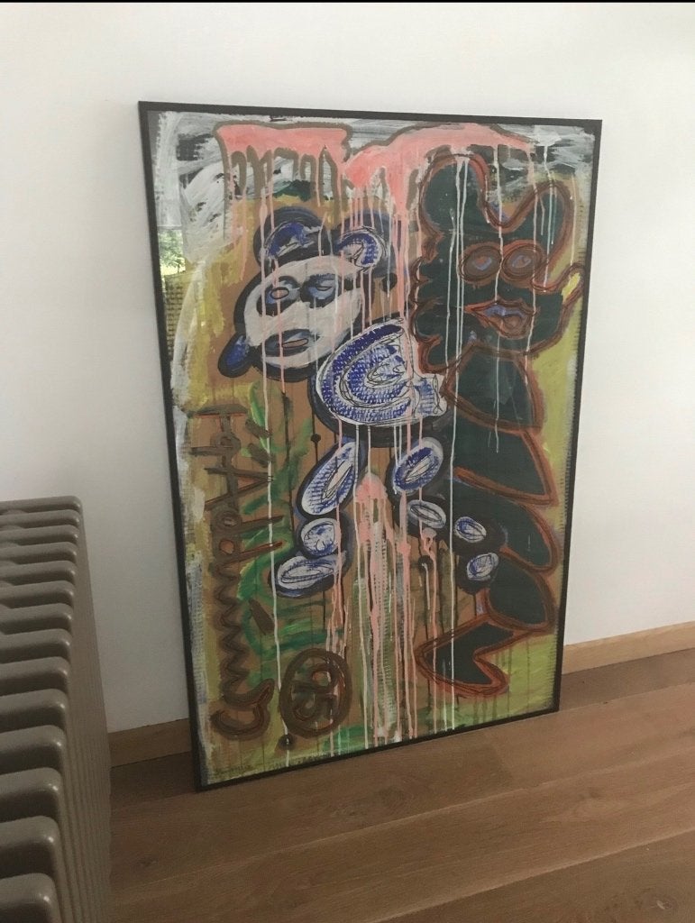 Modern schilderij, Antiek en Kunst, Ophalen, Glas, Ingelijst, Acrylverf