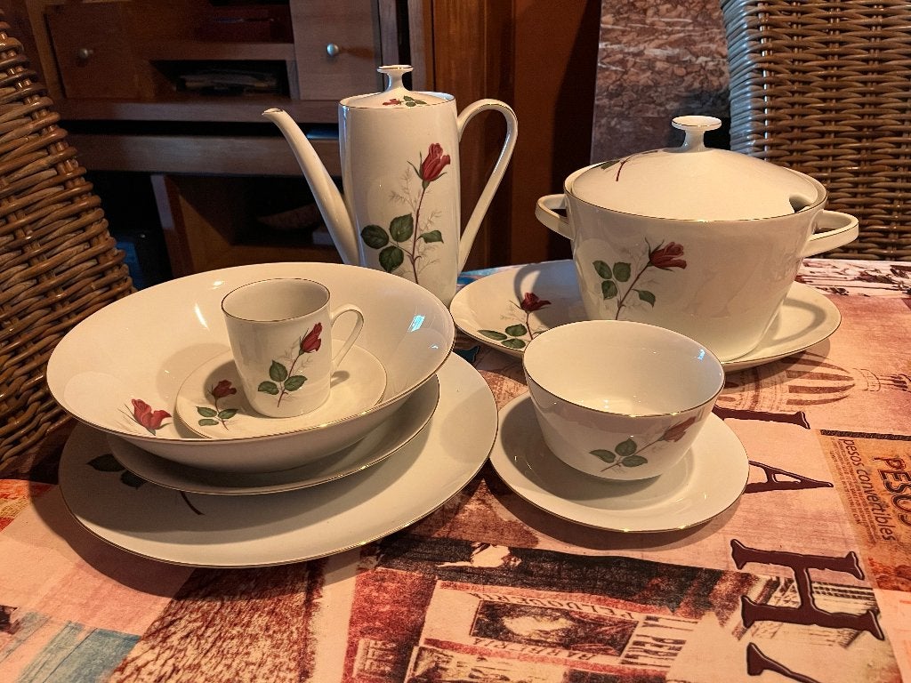 vintage porseleinen servies Winterling Bavaria 'Rote Rose', Ophalen, Overige merken, Klassiek, Zo goed als nieuw