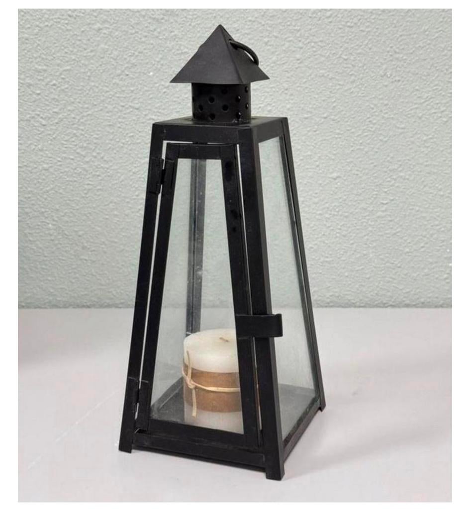 Vintage kaarsenhouder glas metaal kaarsen hanger piramide, 25 tot 50 cm, Zwart, Ophalen of Verzenden, Zo goed als nieuw