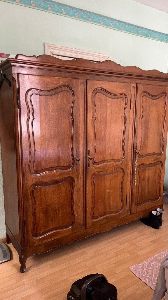 Armoire ancienne 3 portes en chêne massif, Maison & Meubles, Enlèvement, Chêne