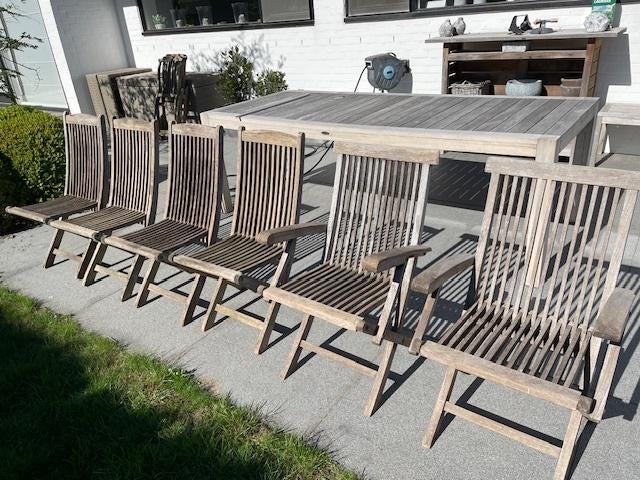 Set tuinstoelen in teak, Tuin en Terras, Ophalen, Gebruikt, Teakhout, Inklapbaar