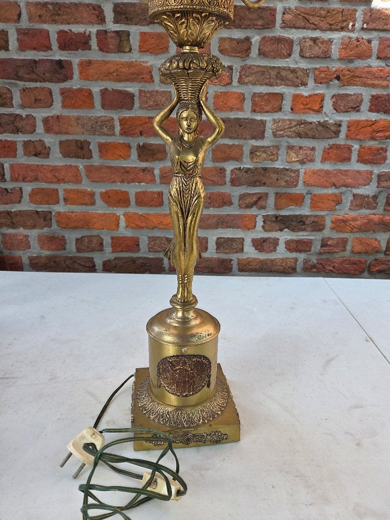 Grote vintage 5-armige kandelaar tafellamp – goudkleurig, Ophalen, Goud