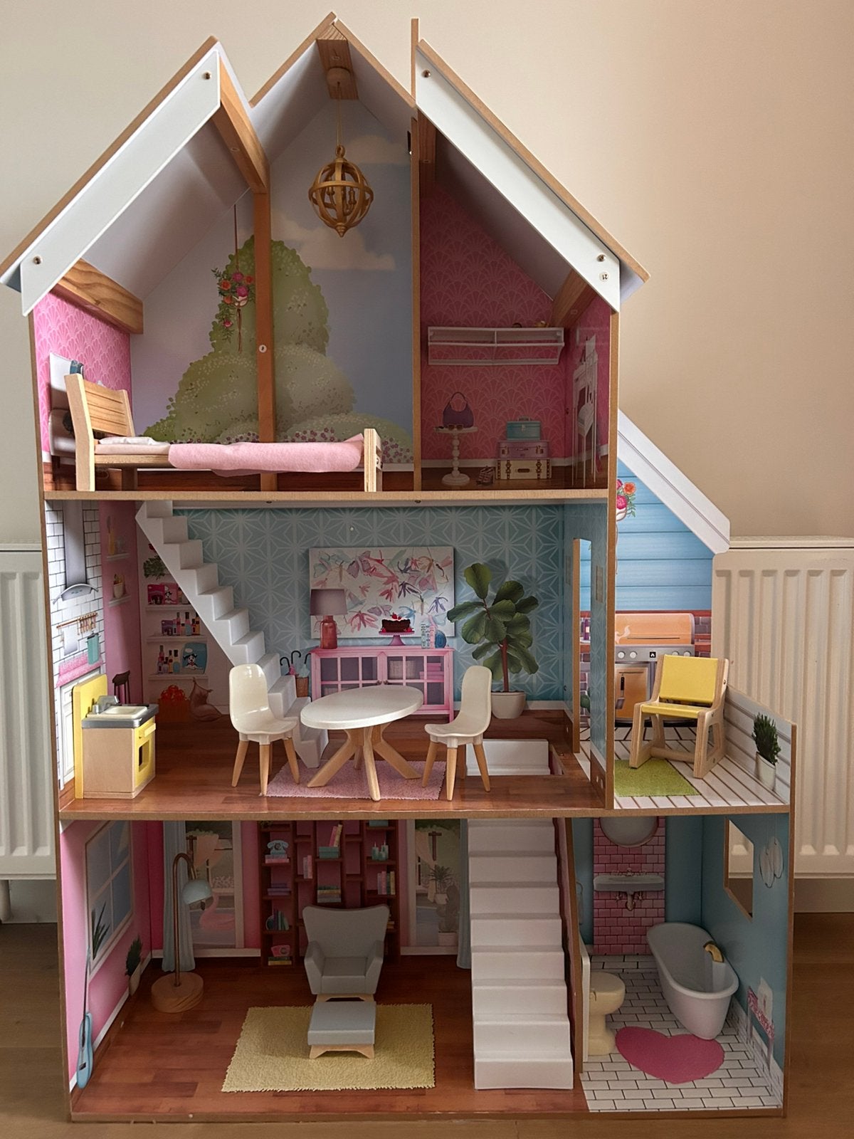Houten poppenhuis KidKraft met meubelset – zeer mooie staat, Ophalen, Zo goed als nieuw, Poppenhuis