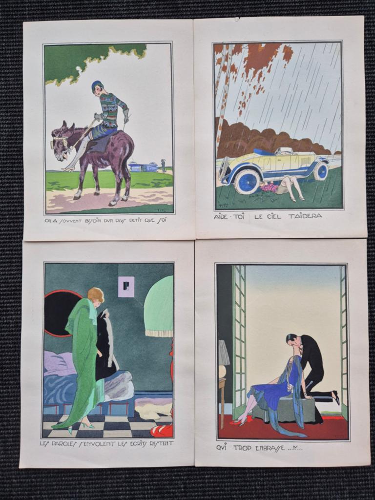 Art Déco - 4 proverbes par Tito - 1920 - RARE, Enlèvement ou Envoi