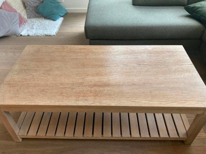 Houten (salon)tafel 138(l)x68(b)x47(h) (gebruikte staat), Ophalen, Gebruikt