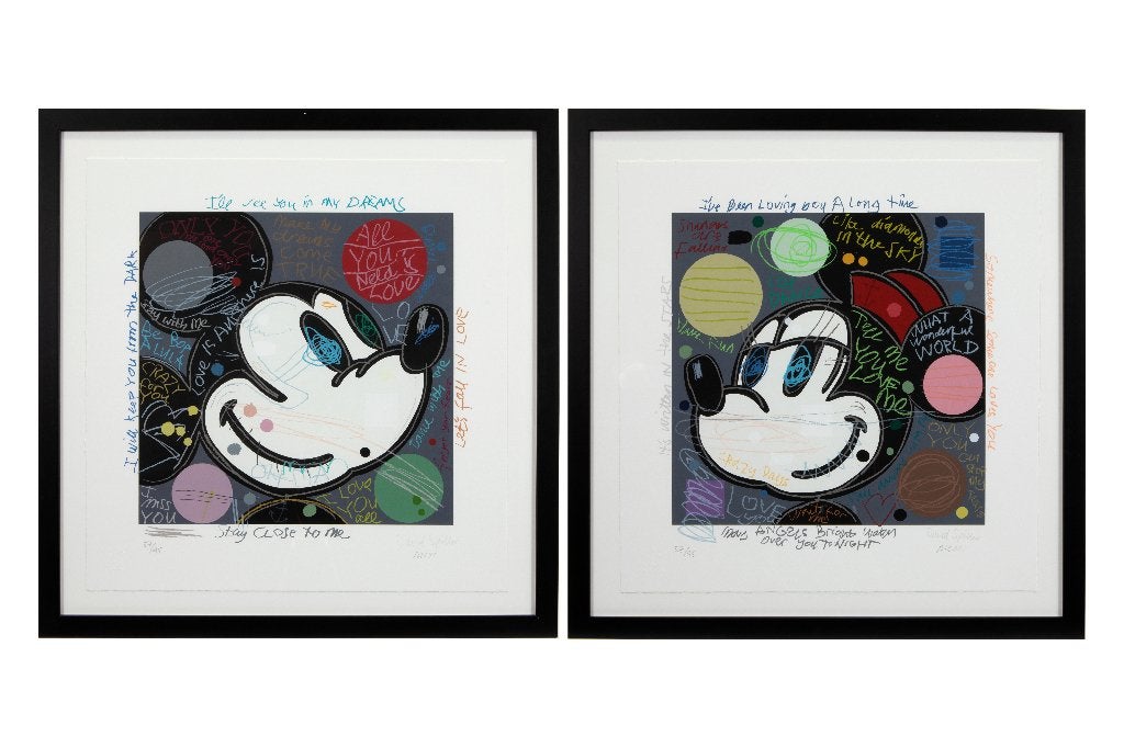 David Spiller Mickey & Minnie, Antiquités & Art, Avec certificat d'authenticité, Sérigraphie, Enlèvement ou Envoi, Personnages et figures fantastiques