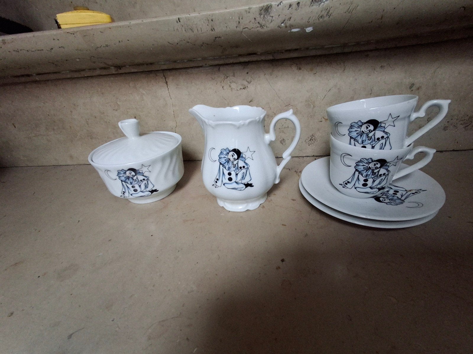 Lot vaisselle vintage Pierrot le clown - Porcelaine Kroneste, Enlèvement