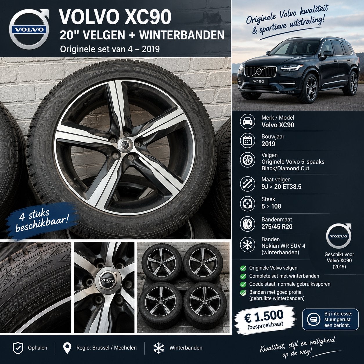 originele Volvo XC90 20 inch velgenset, Enlèvement ou Envoi, Pneus hiver, Pneu(s)