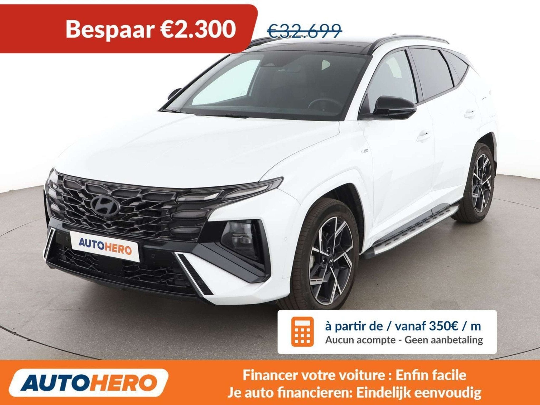 Hyundai Tucson 1.6 T-GDI Hybrid N Line (bj 2025, automaat), Auto's, Gebruikt, Zwart, 1776 kg, Wit