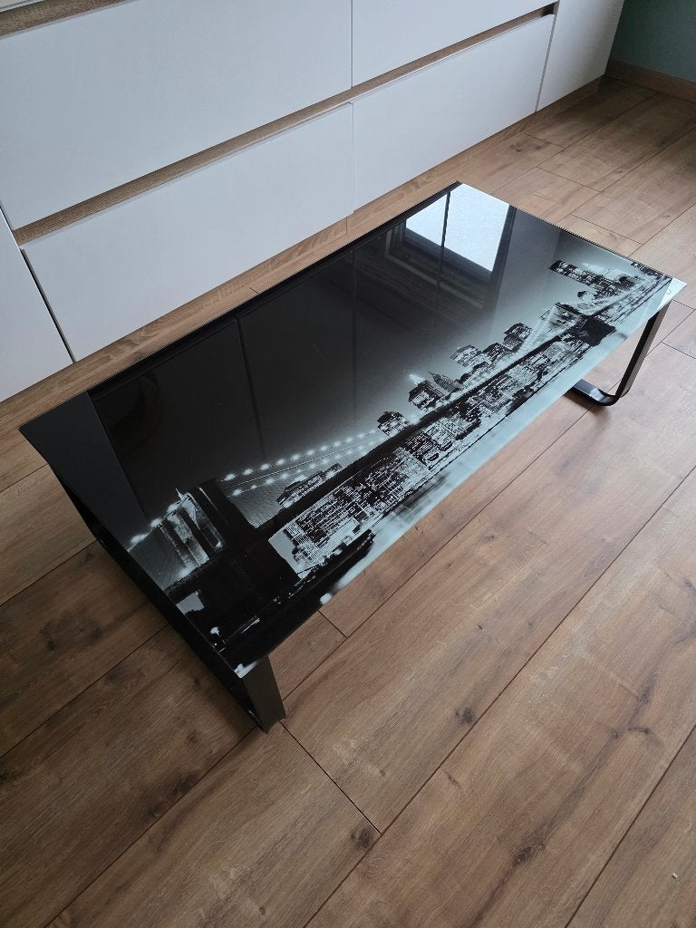 Glazen salontafel met metalen poten, Huis en Inrichting, Ophalen, Minder dan 50 cm, 100 tot 150 cm, Zo goed als nieuw