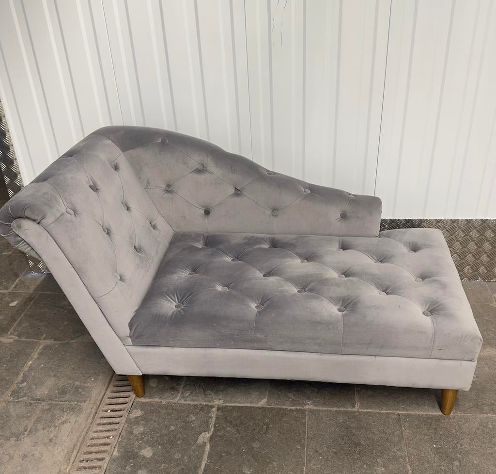 Méridienne / chaise longue capitonnée grise en tissu, Moins de 75 cm, Design, Moins de 150 cm, Comme neuf