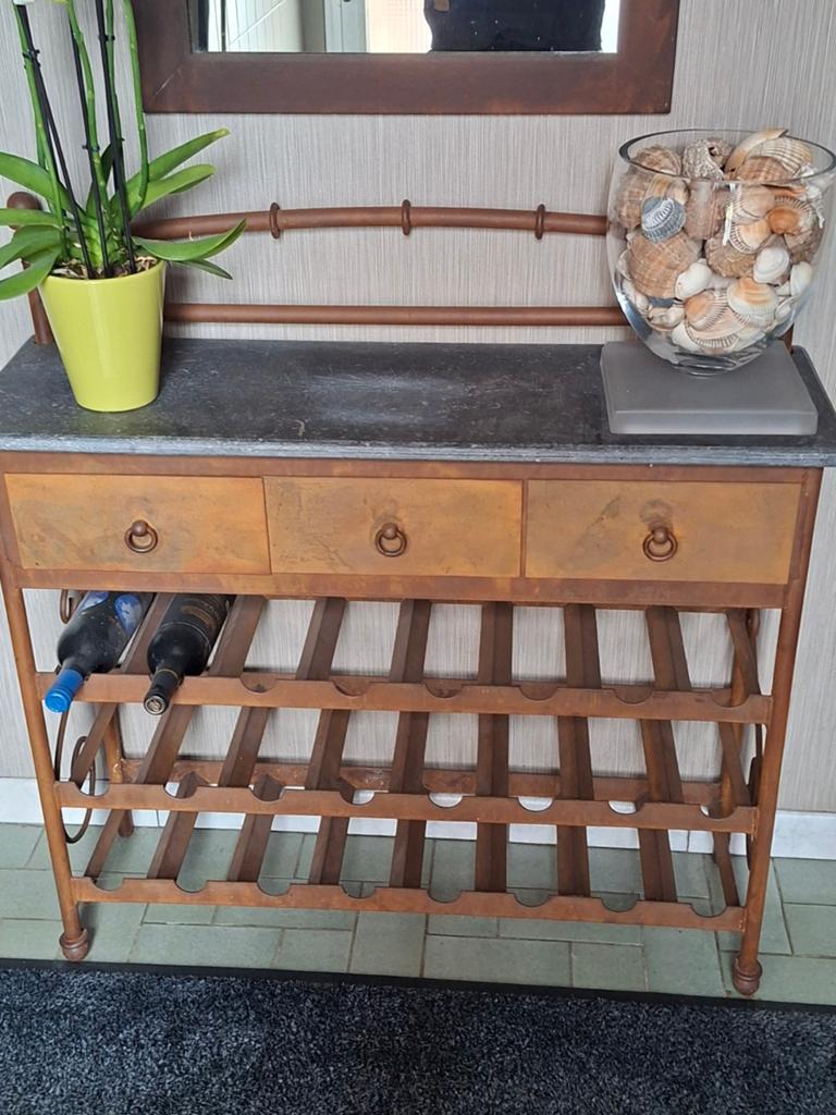 Wijnrek cortenstaal met arduine blad., Huis en Inrichting, Ophalen