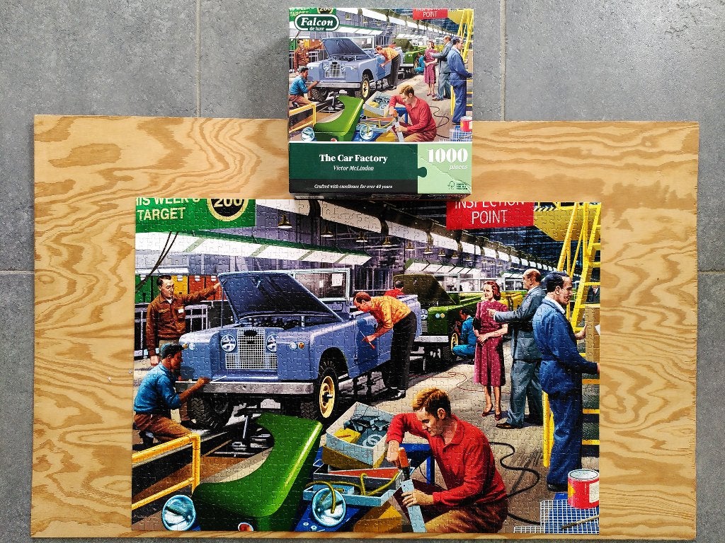 Puzzle 1000 pièces Falcon - The Car Factory, V. McLindon, Enlèvement ou Envoi, 500 à 1500 pièces, Utilisé, Puzzle