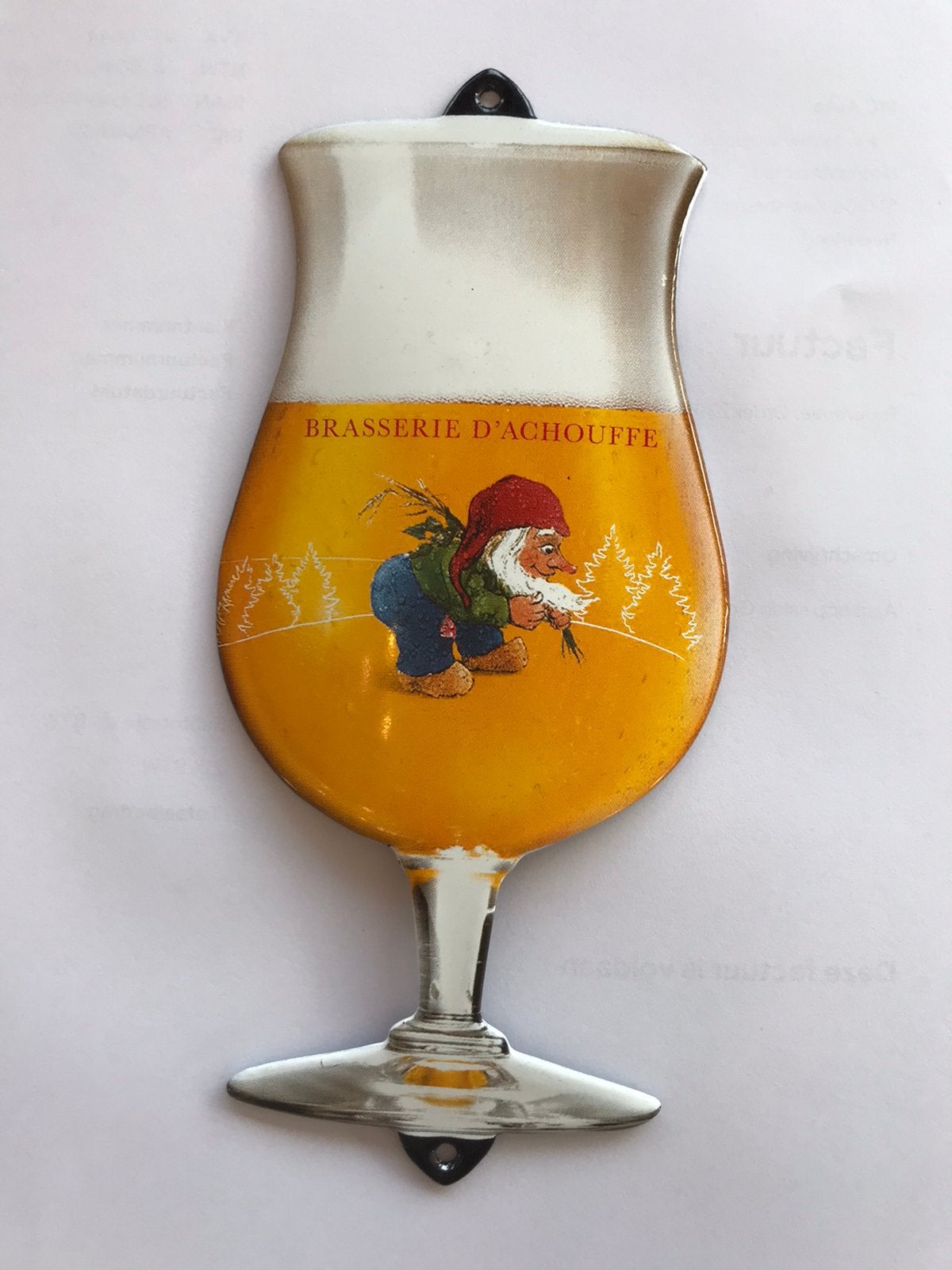 Panneau publicitaire émaillé pour la bière La Chouffe, Collections, Enlèvement ou Envoi, Comme neuf, Panneau publicitaire