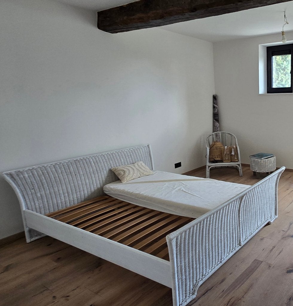 Rotan bed 160 cm, Ophalen, Gebruikt, Wit, 160 cm
