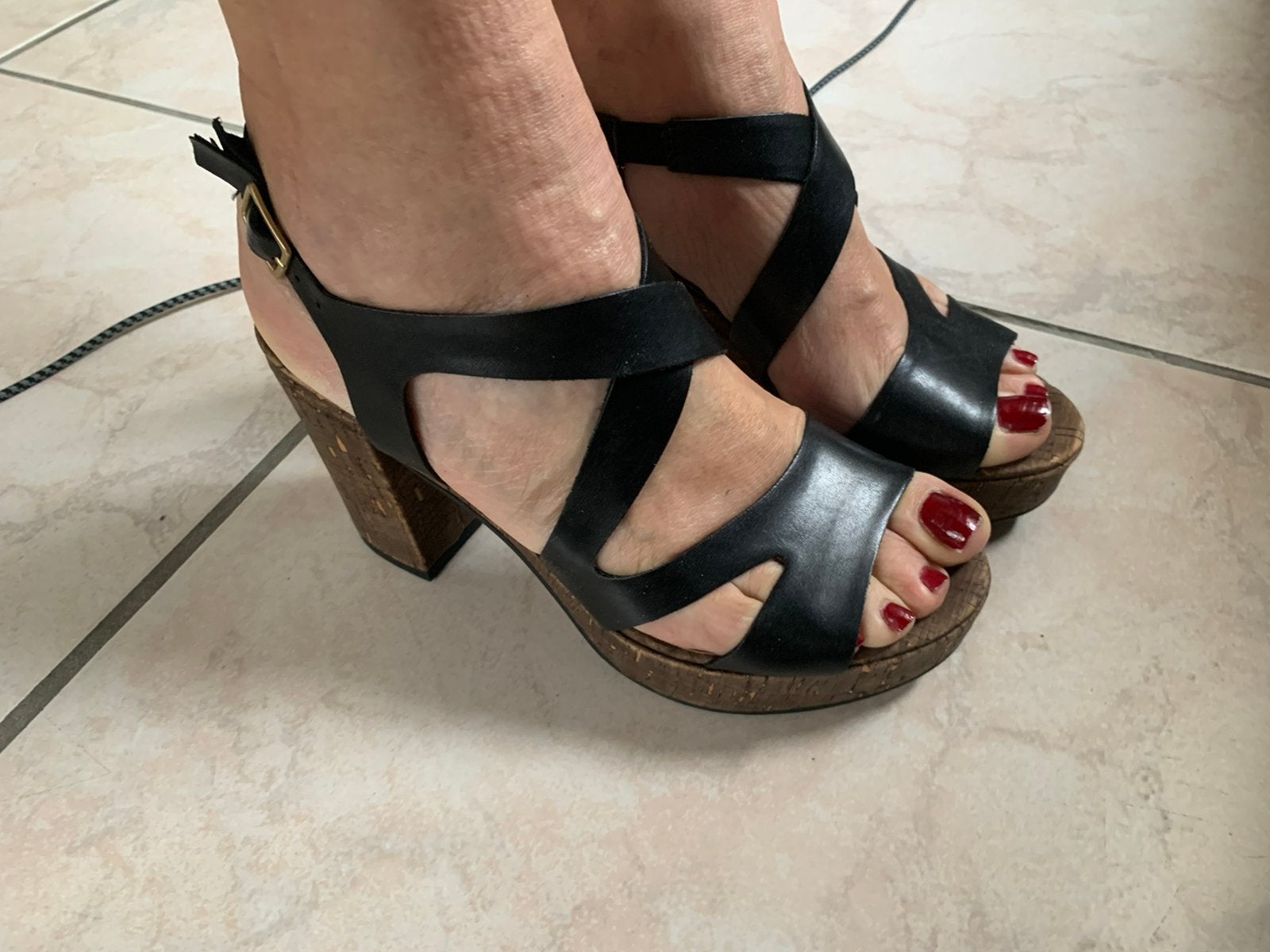 Sandalen Oliver 38 zwart met kurken hak als nieuw, Ophalen of Verzenden, Zo goed als nieuw, Zwart